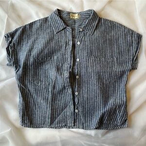 Blue Striped Short Sleeve Button-up